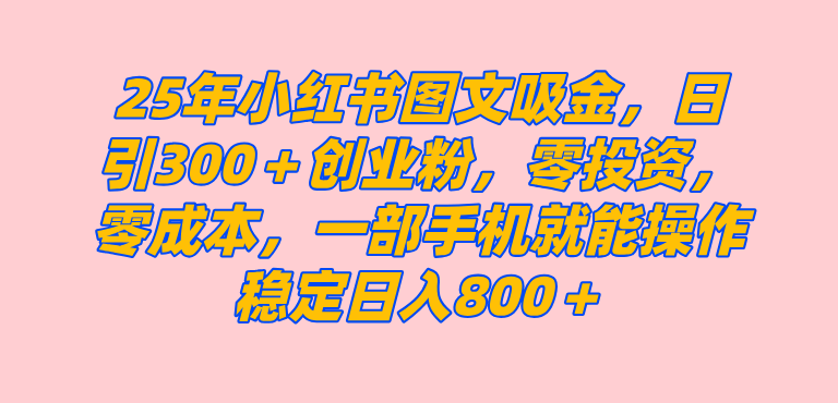 （14437期）25年小红书创业粉图文自热打法，一部手机简单操作，日引300＋创业粉，零投资，零成本，每天利用20分钟就能完成网赚项目-副业赚钱-互联网创业-资源整合白嫖の网赚